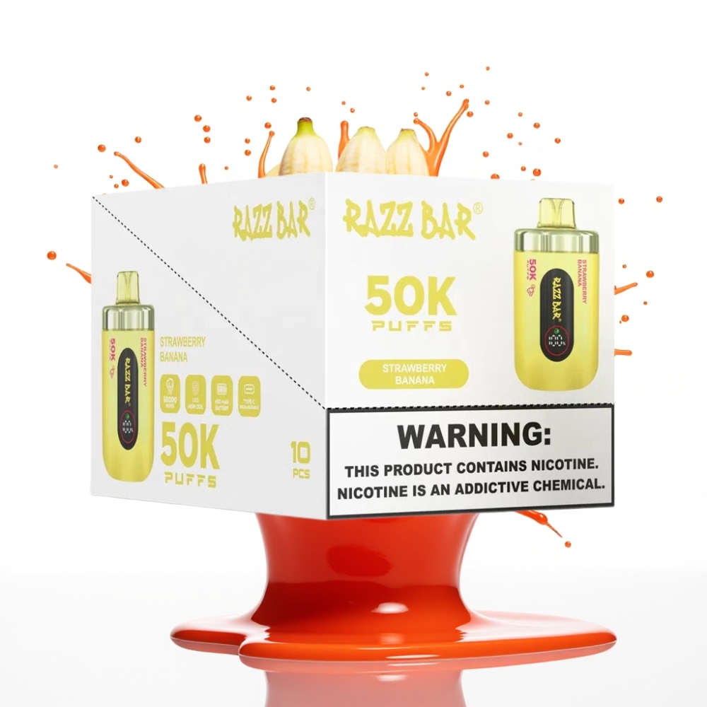 Razz Bar 50K Puffs Disposable Vape Zemeņu-Banānu, 50000 Pūtiens, 1.0 Ohm, 650 mAh, Type-C