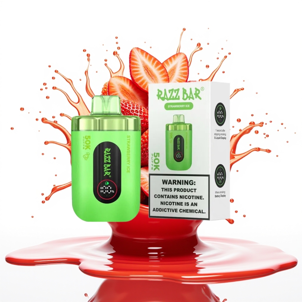 Razz Bar 50K Puffs Disposable Vape Zemeņu Ledus – 50000 Puffs, 1.0 Ohm, Type-C
