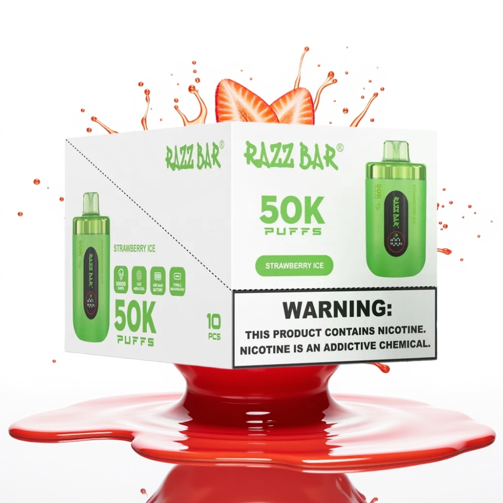 Razz Bar 50K Puffs Disposable Vape Zemeņu Ledus – 50000 Puffs, 1.0 Ohm, Type-C