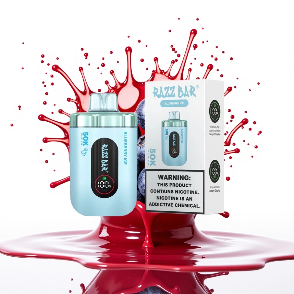 Razz Bar 50K Puffs Disposable Vape Zilā Aveņu Ledus – 50000 Puffs, 1.0 Ohm, 650 Mah, Type-C