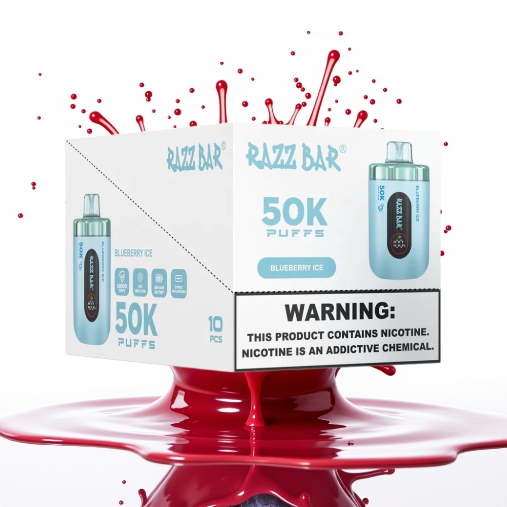 Razz Bar 50K Puffs Disposable Vape Zilā Aveņu Ledus – 50000 Puffs, 1.0 Ohm, 650 Mah, Type-C