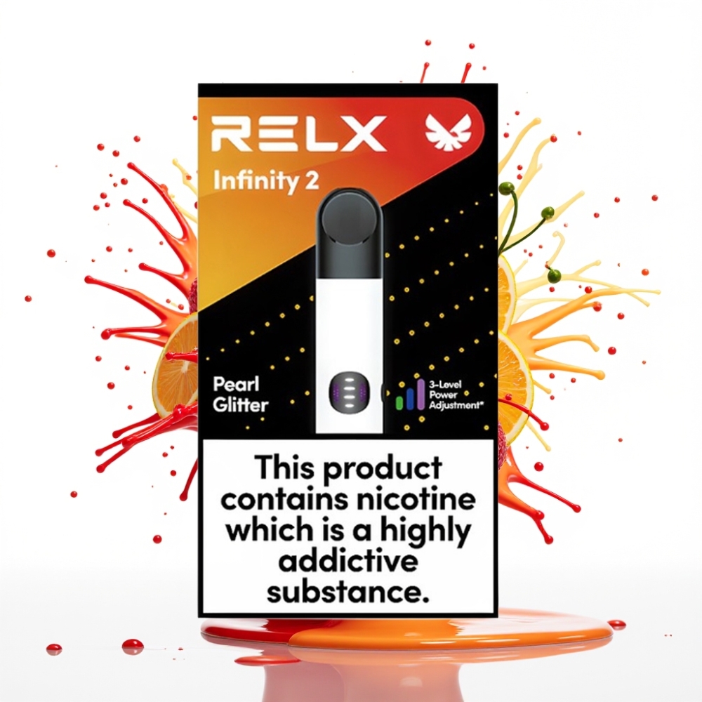 RELX Infinity 2 Vape ierīce — Pod ietilpība: 1,9 ml, Pūšu skaits: 600-650, Akumulators: 440mAh, Krāsa: Pērļu pulveris