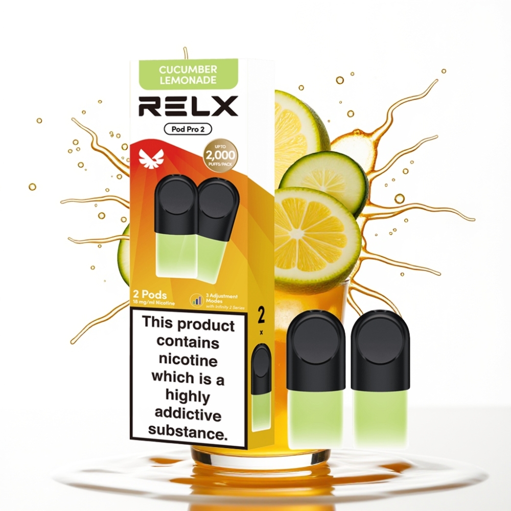 RELX Pod Pro 2 – Gurķu Citronādes Garša, Nikotīna Līmenis 1.8%, 600 Puffi, 1.9ml, 3 Sprieguma Režīmi