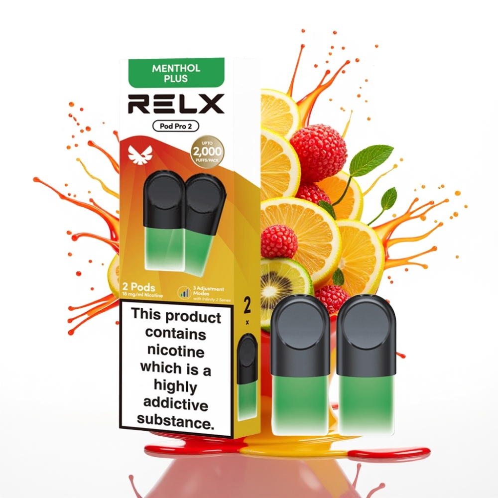 RELX Pod Pro 2 – Mētā-Menthola Plus, 1,8% nikotīna, 600 pūkšķi, 1,9ml, 3 sprieguma režīmi