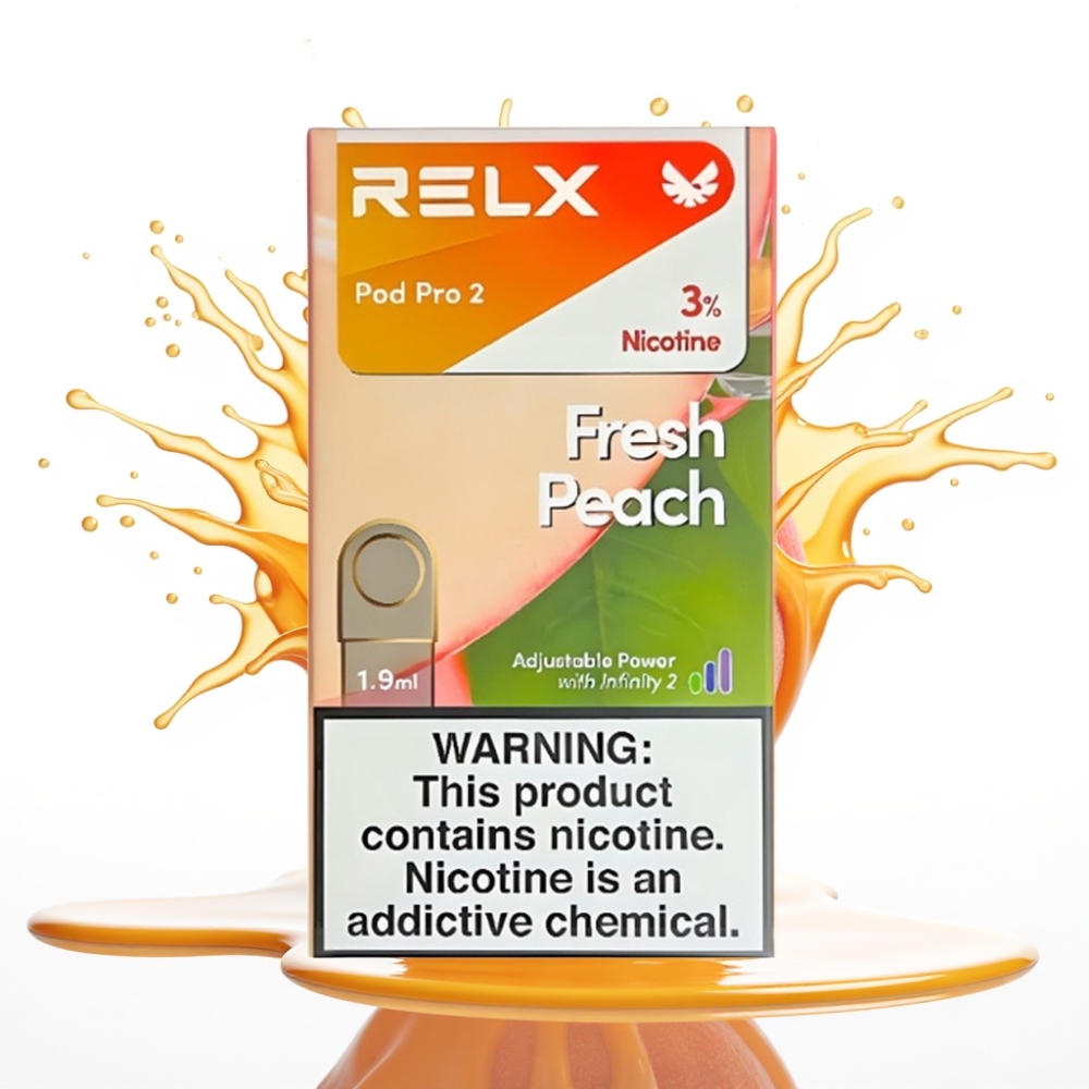 RELX Pod Pro 2 — Svaigs Persiks, Nikotīns 3%, 600 pūkstieni, 1.9ml, 3 sprieguma režīmi
