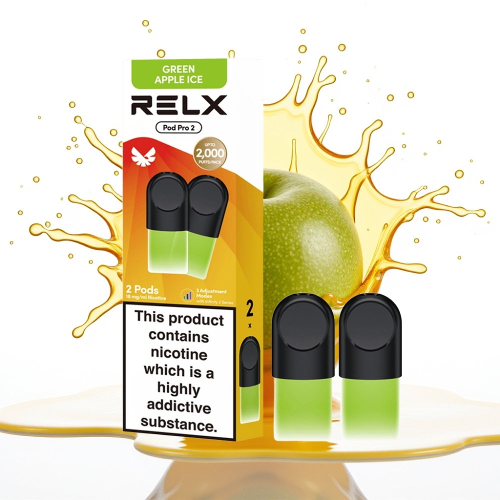 RELX Pod Pro 2 – Zaļā ābola ledus, 1.8% nikotīna, 600 pūkšņi, 1.9ml, sprieguma regulēšana
