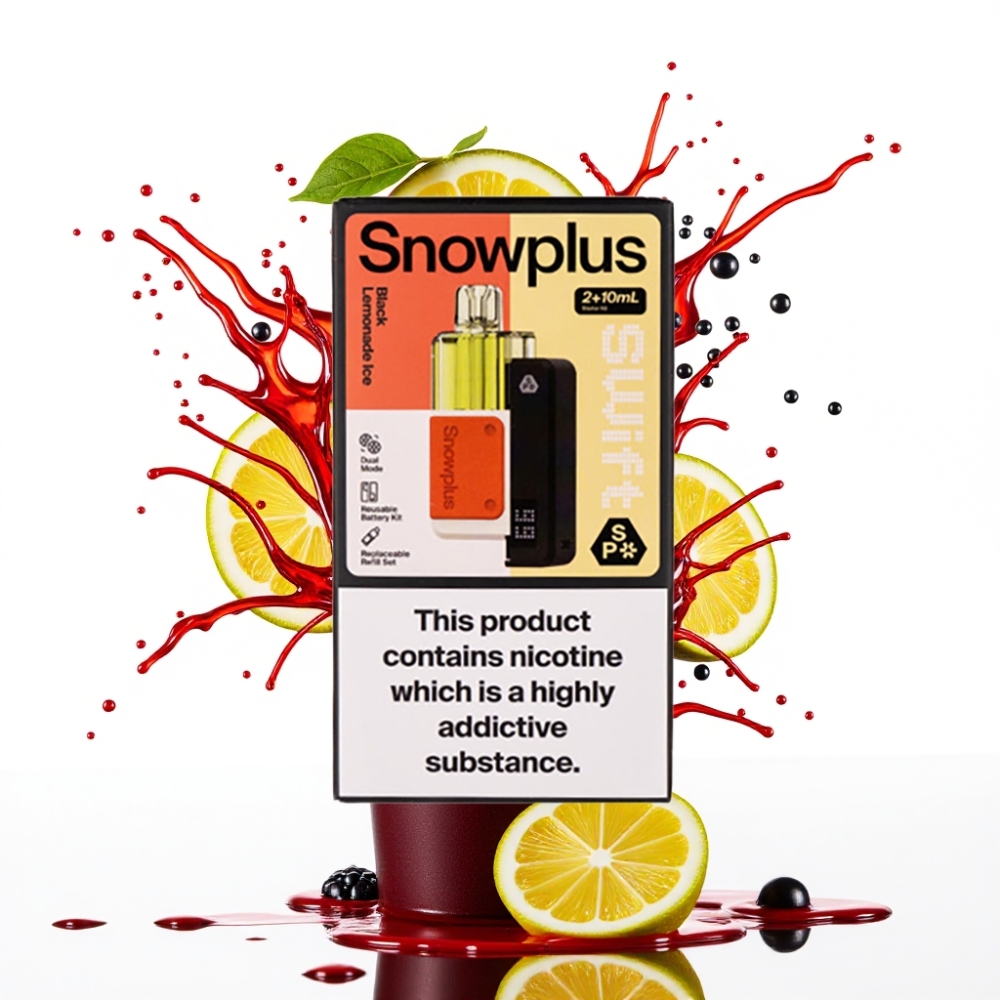 Snowplus Swift 5000 Puffs Prefilled Pod Kit Melnais Citronādes Ledus, 1000 mAh, 2+10 ml, Dual Mesh